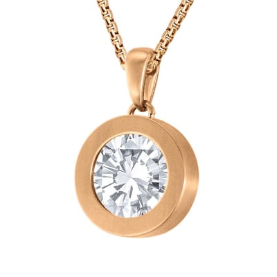 Quiges 12mm Mini Munt Hanger Rosé Goudkleurig RVS Mat met Zirkonia Transparant Munt en Ketting Ankerketting 42-46cm - SLSHS486