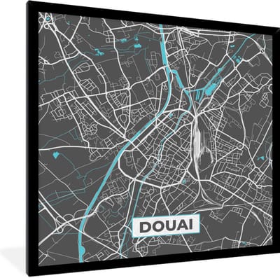 Fotolijst incl. Poster - Douai - Frankrijk - Kaart - Plattegrond - Stadskaart - 40x40 cm - Posterlijst