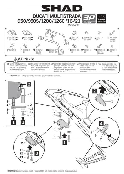 Support valise 3P System Shad pour moto Ducati 1260 Multistrada Enduro D0ML98IF