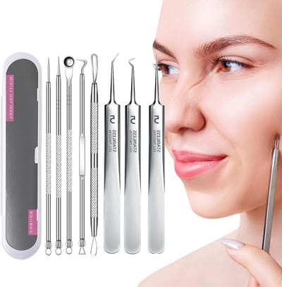 Pincet Set - Gezichtsverzorging Tool - Huid Reinigen - Roestvrij Staal - 8 Stuks - Zilver
