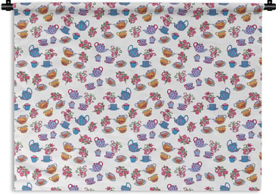 Wandkleed - Wanddoek - Patronen - Thee - Rozen - Theepot - 120x90 cm - Wandtapijt