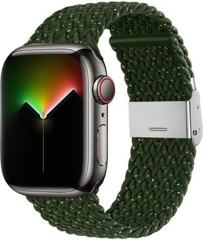 Bandje van gevlochten nylon - geschikt voor Apple Watch 1/2/3/4/5/6/7/8/9/10/11/ SE (1,2,3) met maat 38 mm / 40 mm / 41 mm en 42 mm (Watch 10/11) - donkergroen