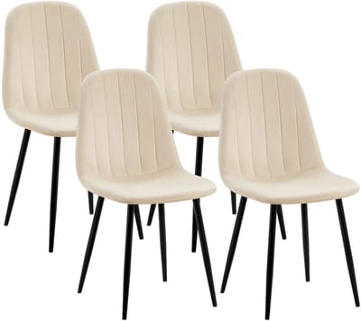 CLP Baxter Set van 4 Eetkamerstoelen - Zwart Metalen Frame - Velvet - Fluweel/creme