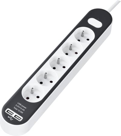 AG Stekkerdoos met schakelaar - verdeeldoos - verdeelstekker - horizontaal - 2 x usb ingang - stopcontact -