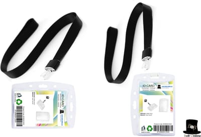 Bob Online ™ - 2 Setjes – 2 x Horizontale/Verticale ID-Badgehouders Acryl + 2 x- Zwart – Lanyards – Key Koord – ID Lanyard - Visitekaarthouder – ID- Kaarthouder – 2 x Horizontal/Vertical ID Badge Holder + 2 x Black Lanyards Polyester