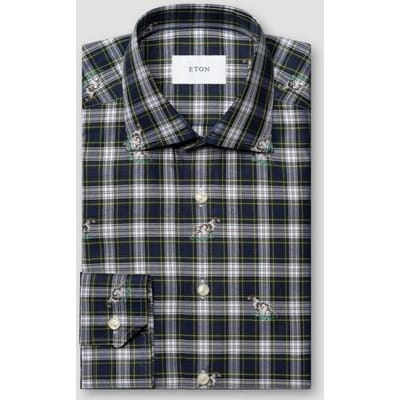 Eton Overhemd Dog Check Fil Coupe Signature Twil Navy-Geel / male