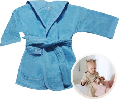 Funnies Badjas Blauw 0-12 Maanden Baby Badjas, Badjas Kinderen, Peuterbadjas - 100% Katoenen Badstof - Zacht en Absorberend - Perfect na Zwemmen, Douchen of Badderen - Ideaal als Cadeau voor Baby’s en Kinderen