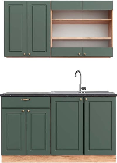 Vicco Fame-Line Eenpersoonskeuken – 140 cm, WB Antraciet Groen-Goud Land/Goud Power Eik