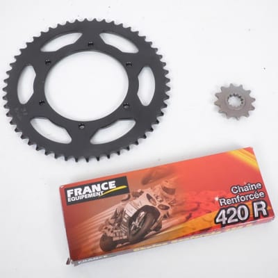 kit chaîne france uitrusting voor moto peugeot 50 xr6 2002 à 2007 12x52 pas 420 nieuw