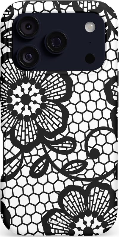 Casetastic hoesje geschikt voor Apple iPhone 17 Pro - MagSafe - Dubbellaagse bescherming - Zwart Bloemenpatroon - Fashion Case - Grijs Zwart Wit
