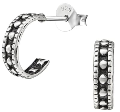 Joy|S - Zilveren Bali oorringen - 11 / 3 mm - halve hoepel oorbellen - geoxideerd