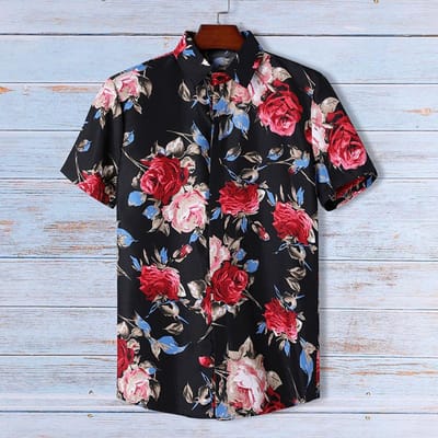 Nieuw Zomer Hitte Sublimatie Dun Heren Korte Mouw Strandshirt Strandjas M zwart
