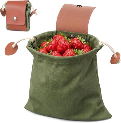 Opvouwbare canvas tas met trekkoord - Canvas heuptas voor het verzamelen van wilde planten en dieren - Opbergtas voor kamperen en jungle-activiteiten - Geschikt voor paddenstoelen - kruiden en bessen - Groen - Afmetingen 20.2 x 20.2 cm