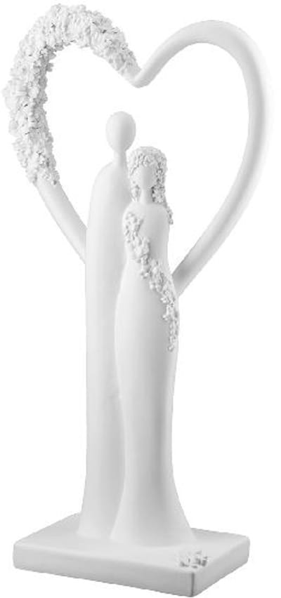 Sculptuur - Bloemen hart - Bloemen huwelijk - Liefdespaar - Wit - Beeld - Polyresin