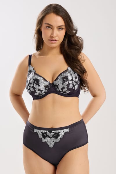 Yours Paarse Bh Met Geborduurde Bloemen, Nietgewatteerd Size 85C