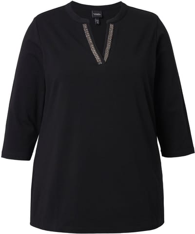 Ulla Popken - Dames - Longshirt A-lijn tuniekhals 3/4-mouwen - Zwart - Maat 46+