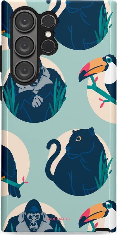 Casetastic hoesje geschikt voor Samsung Galaxy S23 Ultra - Dubbellaagse bescherming - Wilde Dieren Mix - Fashion Case - Lichtgrijs Donkerblauw Crème Donkergrijs