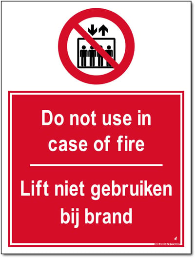 Lift bord - Do not use in case of fire - Forex - 30 x 40 cm