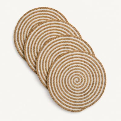 Placemat Set Gevlochten Jute/Katoen Rond 6 stuks | 38 cm | Jute Cotton White | Natuurlijke Onderlegger | Landelijke & Zomerse Tafeldecoratie