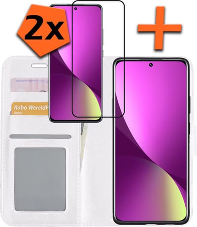 Hoes - Met 2x Screenprotector - Geschikt voor Xiaomi 12X - Luxe Pasjeshouder - Bookcase Portemonee - Flip Case - Kunstleer Book Case - Flipcase Hoes - Book Cover - Walletcase - PortemonneeHoes - Wit