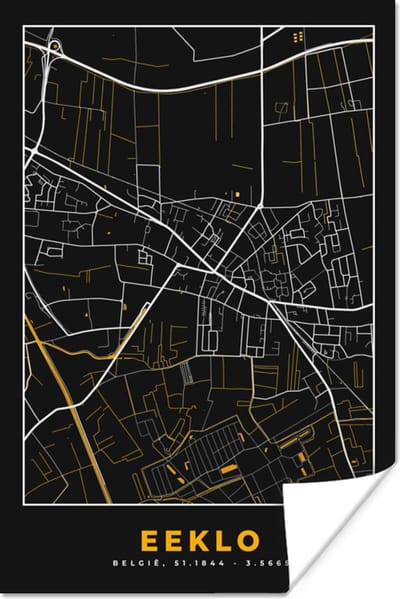 Poster Plattegrond - Goud - Kaart - Eeklo - Stadskaart - 120x180 cm XXL