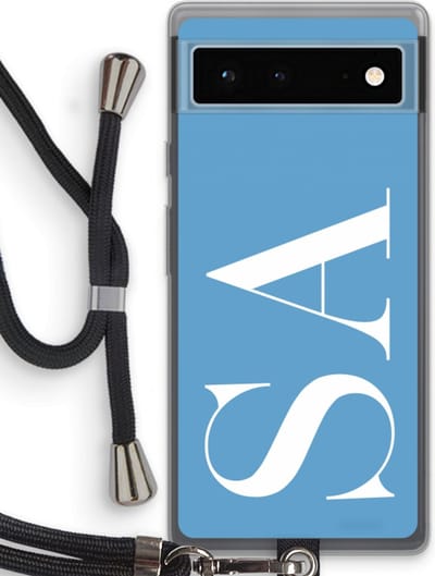 Gepersonaliseerd - Case Company® - Hoesje met koord geschikt voor Google Pixel 6 hoesje met Koord - Monogram N°2 - Telefoonhoesje met Zwart Koord - Bescherming aan alle Kanten en Over de Schermrand