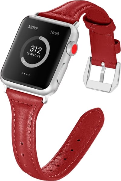 Leren bandje - geschikt voor Apple Watch 1/2/3/4/5/6/7/8/9/10/11/ SE (1,2,3) met maat 38 mm / 40 mm / 41 mm en 42 mm (Watch 10/11) - rood