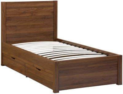 sweeek - Eenpersoonsbed 90x190cm met lattenbodem en hoofdbord + 4 lades houtdecor - nepal