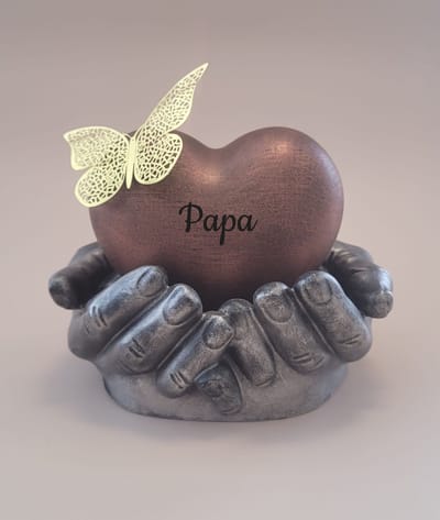 Urn hart in handen - papa - 450 ml - koper, oud zilver