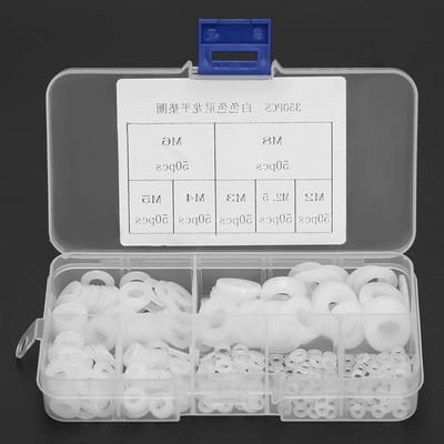 350 Stuks Witte Nylon Ringen - Platte Ronde Wasmachine Set voor M2 M2.5 M3 M4 M5 M6 M8 - Inclusief Opbergdoos en O-Ringen voor Sealing en Bevestiging
