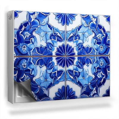 Wallfluent Magnetische Radiatorfolie - Radiator Afdekmat - 80x60 cm - Marokkaanse Patroontegels, Contrast - Radiatorbekleding Max Temperatuur 60 Graden - Blauw Tegels Radiator Folie Magnetisch
