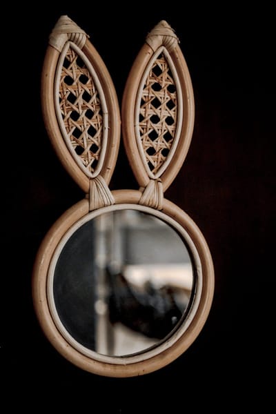 Monnarita Bunny - Rattan Spiegel - Handgemaakt - Ronde Vorm