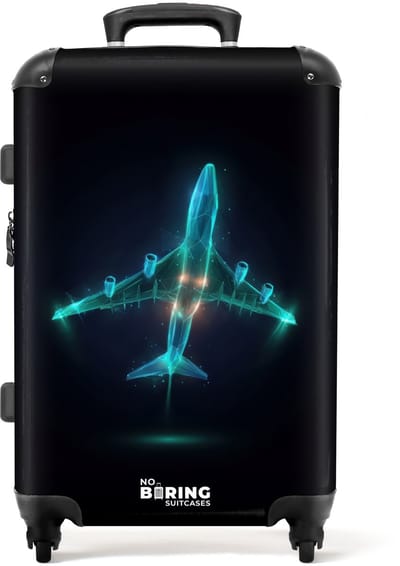 NoBoringSuitcases.com® - Kinderkoffer jongen - Kindertrolley jongens - Lichtgevend vliegtuig - Koffer kind groot - Rolkoffer lichtgewicht - Reiskoffer met 4 wielen - Grote trolley XL - 20 kg bagage