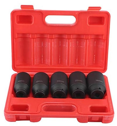 5-delige dopsleutelset 1/2 inch met 12-punts slagmoersleutel en gereedschapskist