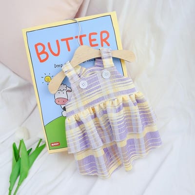 Déguisement à plusieurs couches pour chiens, gilet d'été, vêtements de printemps pour chiots, chihuahua, violet clair, longue jupe à carreaux, vêtements pour chats S
