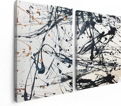 Artaza Canvas Schilderij Tweeluik Abstracte Kunst van Zwarte Verf - 120x80 - Foto Op Canvas - Canvas Print