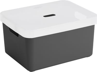 Sunware opbergbox mand kist - 32 liter - antraciet - kunststof - met transparante deksel - 45 x 35 x 24 cm - Sigma serie