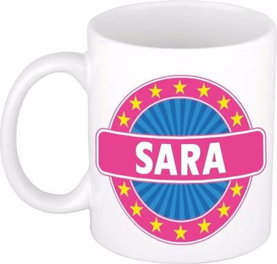Bellatio Decorations - Sara voornaam - koffiemok - beker - wit/roze - 300 ml - Cadeau - Dames - Collega - Moederdag - Verjaardag