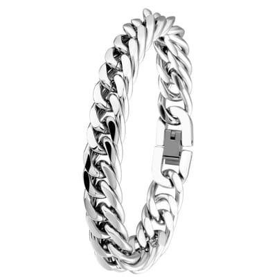 Lucardi Heren Armband gourmetschakel - Staal - Armband - Vaderdag Cadeautje - 19 cm - Zilverkleurig