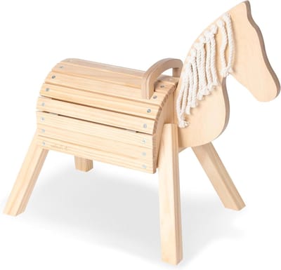 Houten paard - Speelpony - Rollenspel - Praktische opbergruimte - 70 x 33 x 55 cm - Natuurlijk houtkleur
