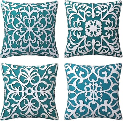 Kussenhoezen voor bank, 65 x 65 cm, set van 4, fluwelen met verborgen ritssluiting, bedrukt groen en wit, vierkant, voor bank, woonkamer, slaapkamer en stoel, decoratief, I6695