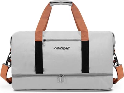 Ruime Sporttas 32.2L met Schoencompartiment en Vochtzak, Ideaal voor Fitness, Training en Weekenduitstapjes, Waterafstotend Grijs, 46x25x28 cm