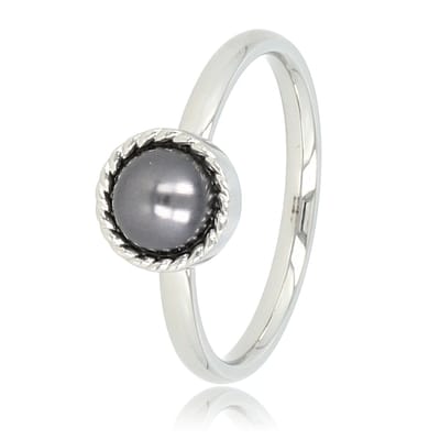 My Bendel - Zilverkleurige Ring met Zwarte Parel Vintage - Zilverkleurige Ring - Zwarte Parel - Vintage Rand - met Luxe Cadeauverpakking | Sieraden Voor Dames | Maat 16.00 Mm / Maat 50