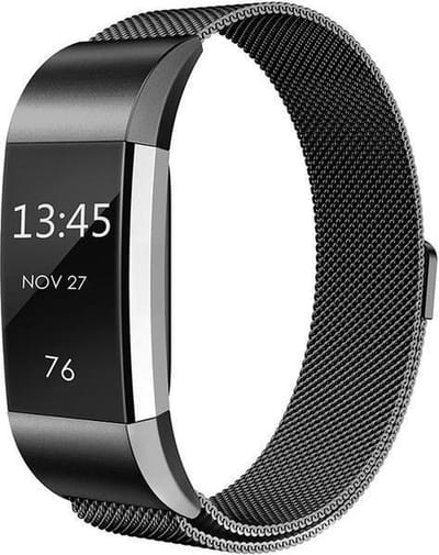 By Qubix - Compatible Fitbit bandje - Geschikt voor fitbit Charge 2 milanese bandje - Maat: Large - Zwart - Horlogeband - smartwatchbandje