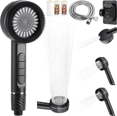 Verstelbare Handdouche met Drukregeling, Push Button Schakelaar, Massagefunctie en 3 Vervangfilters voor Optimale Douche-ervaring en Hygiënische Reiniging