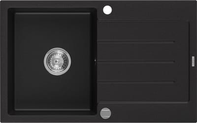 Mexen Bruno granieten spoelbak 1-komorige met afdruiprek 795 x 495 , zwart, chromen sifon - 6513791010-77
