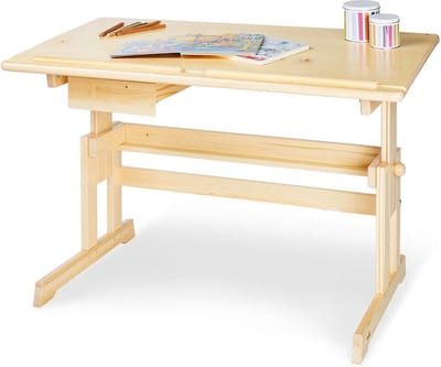 Kinderbureau 'Lena' - Kinderbureau - Verstelbare Houten Tafel - Massief Grenen - 109cm x 58cm x 57-70cm