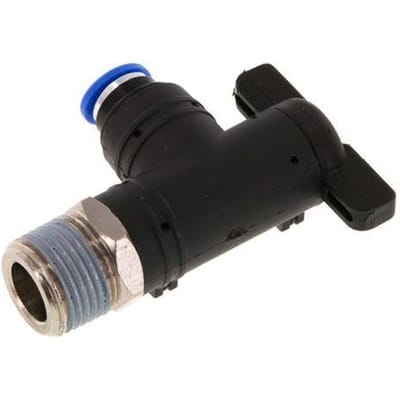 6 mm - R3/8'' Kunststof/Messing L-stuk 2-Weg Kogelkraan