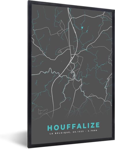Fotolijst incl. Poster - Kaart – Plattegrond – Stadskaart – Houffalize – België - Grijs - 40x60 cm - Posterlijst
