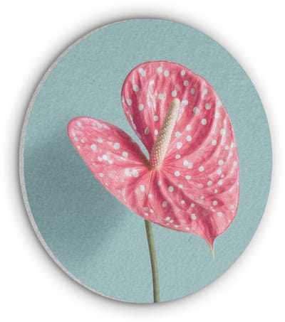 Akoestisch wandpaneel rond 30x30 cm - Vilt schilderij Blad - Anthurium - Stippen - Roze - Ronde akoestische panelen - Geluidsdempende wanddecoratie - Geluidsisolatie wandcirkel - Muurdecoratie geluidspanelen